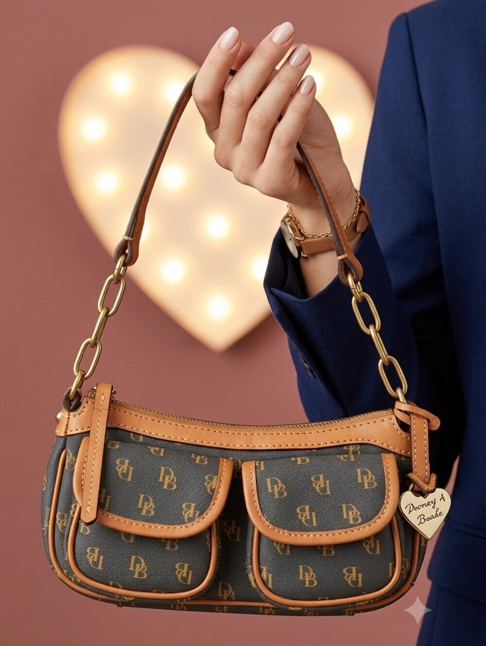 VINTAGE Y2K DOONEY & BOURKE BANANA LOGO BROWM  LEATHER SHOULDER MINI BAG